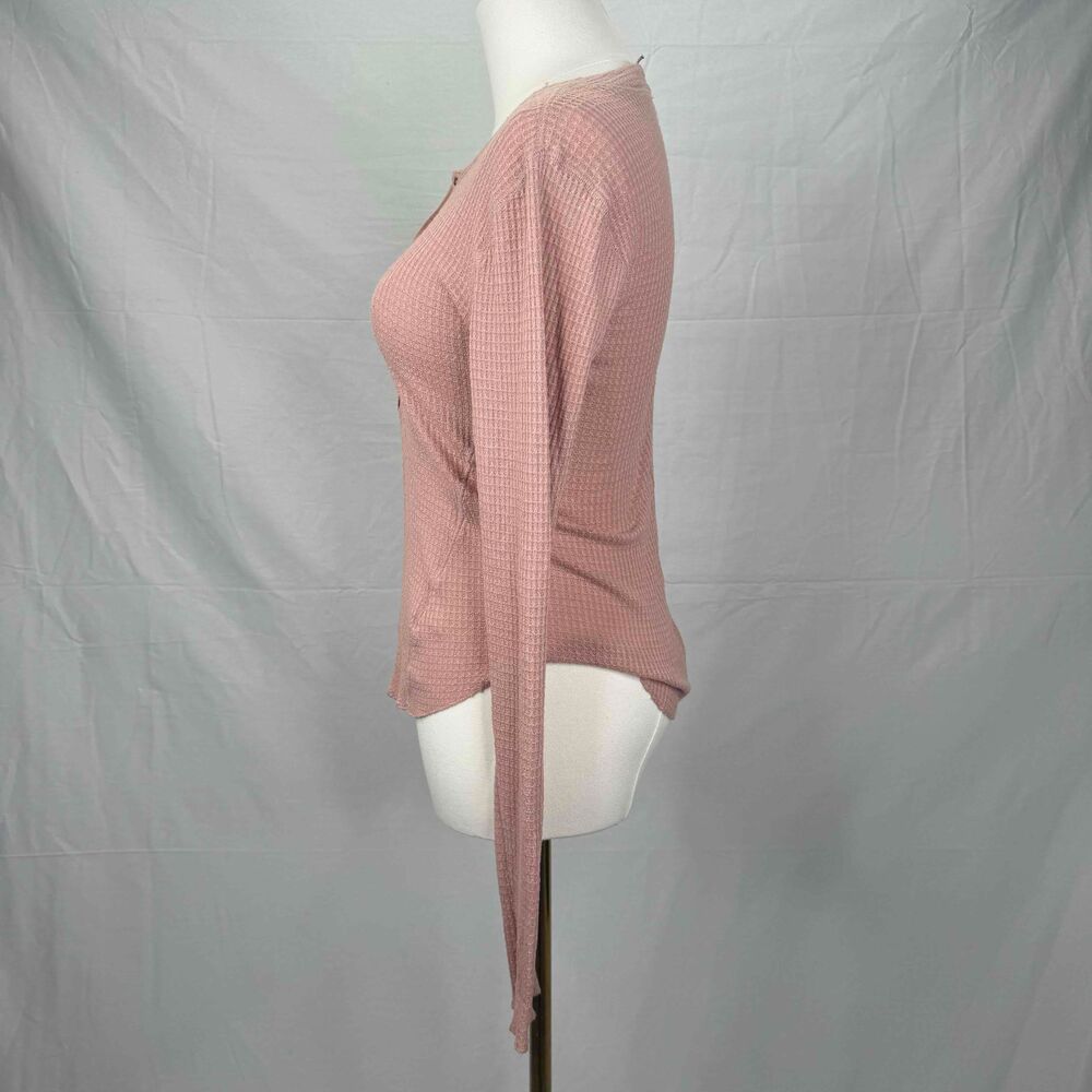 Free People Mauve Henley Top Button Textured Long Sleeve Thermal Transitional - Picture 5 of 11